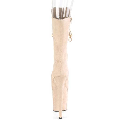Product image of Pleaser FLAMINGO-1051FS Beige Faux Suede/Beige Faux Suede 8 inch (20 cm) Heel 4 inch (10 cm) Platform Peep Toe Lace-Up Mid Calf Boot Side Zip