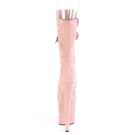 Product image of Pleaser FLAMINGO-1051FS Dusty Blush F Faux Suede/Dusty Blush F Faux Suede 8 inch (20 cm) Heel 4 inch (10 cm) Platform Peep Toe Lace-Up Mid Calf Boot Side Zip