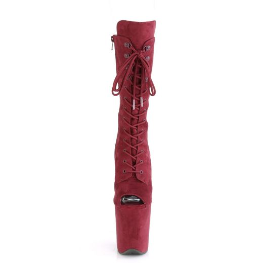 Product image of Pleaser FLAMINGO-1051FS Burgundy Faux Suede/Burgundy Faux Suede 8 inch (20 cm) Heel 4 inch (10 cm) Platform Peep Toe Lace-Up Mid Calf Boot Side Zip