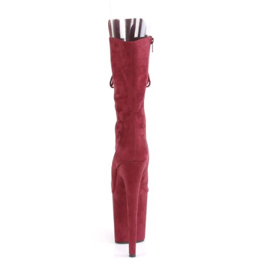 Product image of Pleaser FLAMINGO-1051FS Burgundy Faux Suede/Burgundy Faux Suede 8 inch (20 cm) Heel 4 inch (10 cm) Platform Peep Toe Lace-Up Mid Calf Boot Side Zip