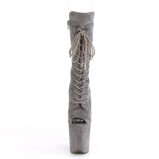 Product image of Pleaser FLAMINGO-1051FS Grey Faux Suede/Grey Faux Suede 8 inch (20 cm) Heel 4 inch (10 cm) Platform Peep Toe Lace-Up Mid Calf Boot Side Zip