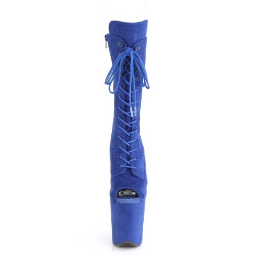 Product image of Pleaser FLAMINGO-1051FS Royal Blue Faux Suede/Royal Blue Faux Suede 8 inch (20 cm) Heel 4 inch (10 cm) Platform Peep Toe Lace-Up Mid Calf Boot Side Zip