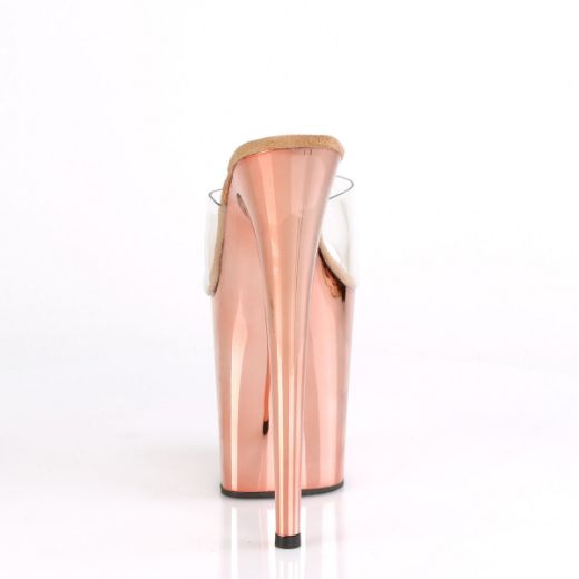 Product image of Pleaser FLAMINGO-801 Clear/Rose Gold Chrome 8 inch (20 cm) Heel 4 inch (10 cm) Chrome Plated Platform Slide Slide Mule Shoes