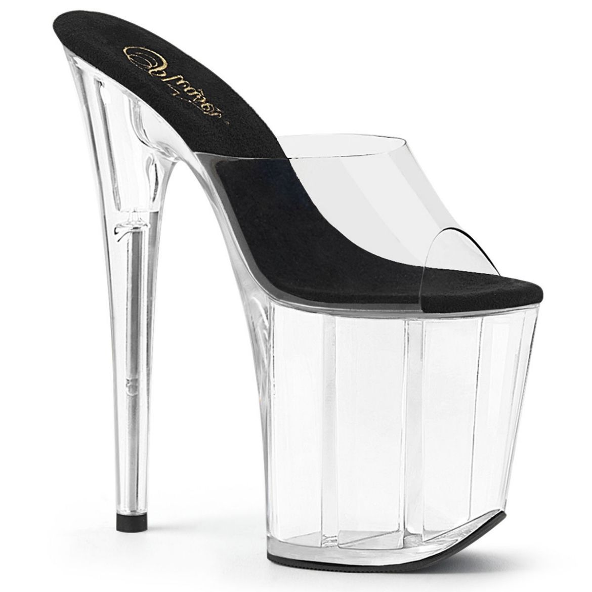 Product image of Pleaser FLAMINGO-801 Clear-Black/Clear 8 inch (20 cm) Heel 4 inch (10 cm) Platform Slide Slide Mule Shoes