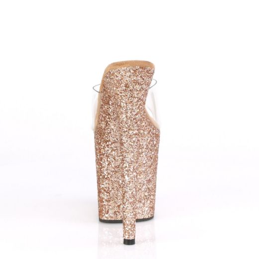 Product image of Pleaser FLAMINGO-801LG Clear/Rose Gold Multicolour Glitter 8 inch (20 cm) Heel 4 inch (10 cm) Platform Slide With  Glitter Covered Bottom Slide Mule Shoes