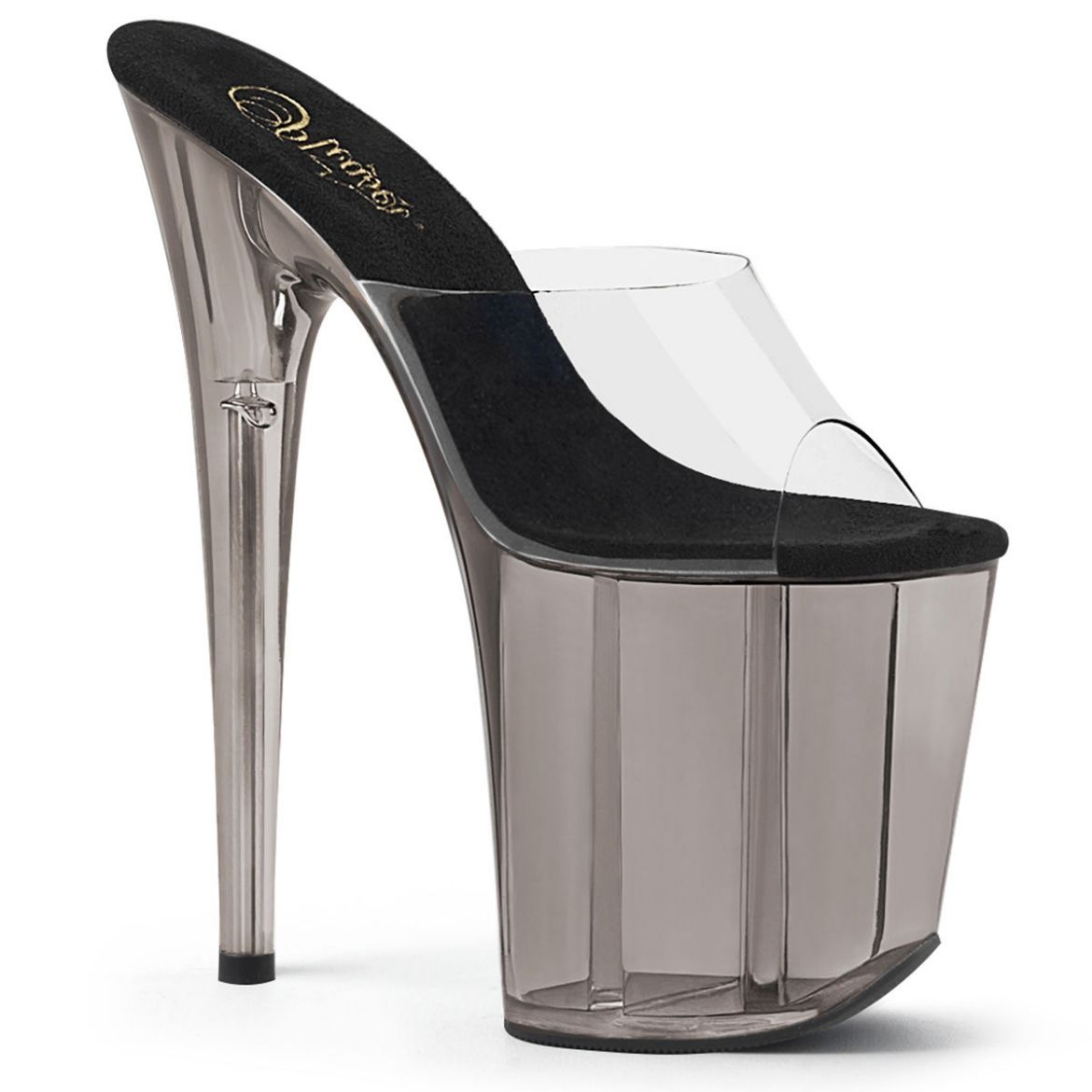 Product image of Pleaser FLAMINGO-801T Clear/Smoke Tinted 8 inch (20 cm) Heel 4 inch (10 cm) Tinted Platform Slide Slide Mule Shoes