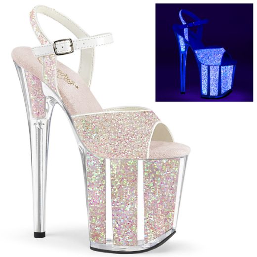Product image of Pleaser FLAMINGO-810UVG Neon Multicolour Glitter/Neon Multicolour Glitter 8 inch (20 cm) Heel 4 inch (10 cm) Platform Ankle Strap Sandal With Glitter Inserts