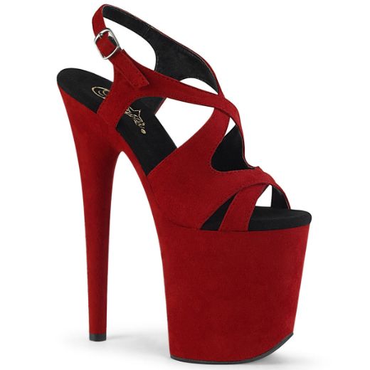 Product image of Pleaser FLAMINGO-831FS Red Faux Suede/Red Faux Suede 8 inch (20 cm) Heel 4 inch (10 cm) Platform Criss Cross Sling Back Sandal Shoes
