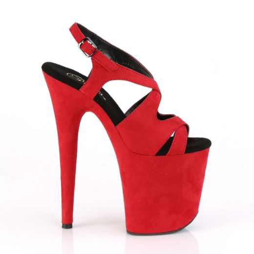 Product image of Pleaser FLAMINGO-831FS Red Faux Suede/Red Faux Suede 8 inch (20 cm) Heel 4 inch (10 cm) Platform Criss Cross Sling Back Sandal Shoes