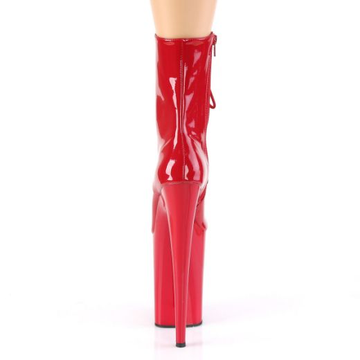 Product image of Pleaser INFINITY-1020 Red Patent/Red 9 inch (23 cm) Heel 5 1/4 inch (13.5 cm) Platform Lace-Up Front Ankle Boot Side Zip