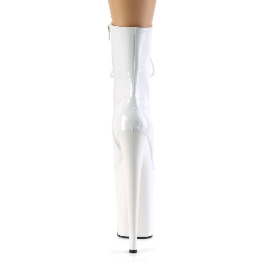 Product image of Pleaser INFINITY-1020 White Patent/White 9 inch (23 cm) Heel 5 1/4 inch (13.5 cm) Platform Lace-Up Front Ankle Boot Side Zip