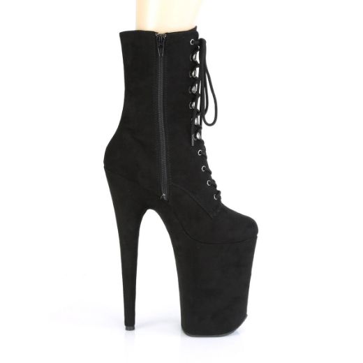 Product image of Pleaser INFINITY-1020FS Black Faux Suede/Black Faux Suede 9 inch (23 cm) Heel 5 1/4 inch (13.5 cm) Platform Lace-Up Front Ankle Boot Side Zip