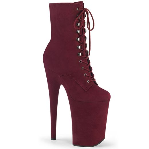 Product image of Pleaser INFINITY-1020FS Burgundy Faux Suede/Burgundy Faux Suede 9 inch (23 cm) Heel 5 1/4 inch (13.5 cm) Platform Lace-Up Front Ankle Boot Side Zip