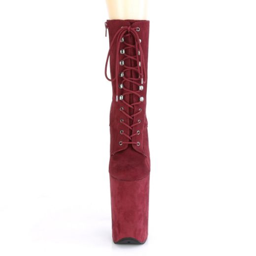 Product image of Pleaser INFINITY-1020FS Burgundy Faux Suede/Burgundy Faux Suede 9 inch (23 cm) Heel 5 1/4 inch (13.5 cm) Platform Lace-Up Front Ankle Boot Side Zip