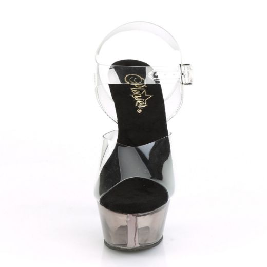 Product image of Pleaser KISS-208T Clear/Smoke Tinted 6 inch (15.2 cm) Heel 1 3/4 inch (4.5 cm) Tinted Platform Ankle Strap Sandal Shoes