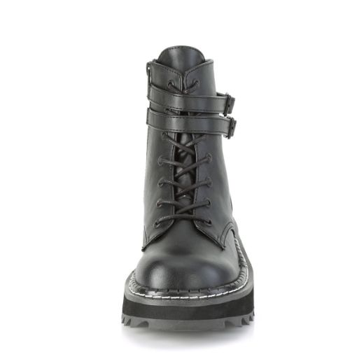 Product image of Demonia LILITH-152 Black Vegan Faux Leather 1 1/4 inch (3.2 cm) Platform Lace-Up Ankle Boot Side Zip