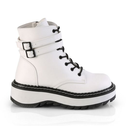 Product image of Demonia LILITH-152 White Vegan Faux Leather 1 1/4 inch (3.2 cm) Platform Lace-Up Ankle Boot Side Zip