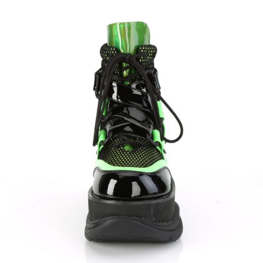 Product image of Demonia NEPTUNE-126 Black-Green Patent Multicolour 3  inch (7.6 cm) Platform Lace-Up Ankle Boot