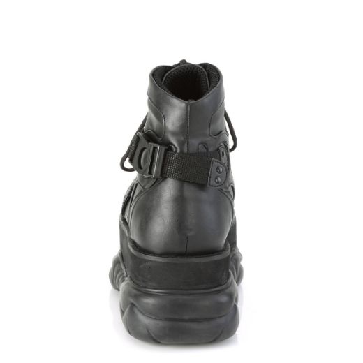 Product image of Demonia NEPTUNE-181 Black Vegan Faux Leather 3  inch (7.6 cm) Platform  Lace-Up Ankle Boot