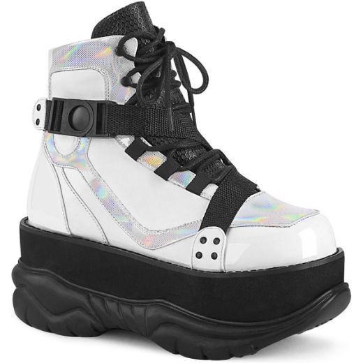 Product image of Demonia NEPTUNE-181 White Vegan Faux Leather Multicolour 3  inch (7.6 cm) Platform Lace-Up Ankle Boot