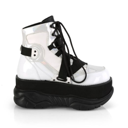 Product image of Demonia NEPTUNE-181 White Vegan Faux Leather Multicolour 3  inch (7.6 cm) Platform Lace-Up Ankle Boot