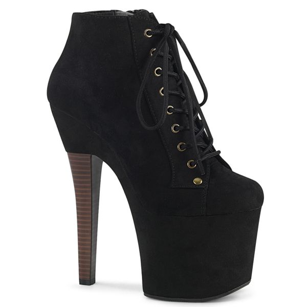 Product image of Pleaser RADIANT-1005 Black Faux Suede/Black Faux Suede 7 inch (17.8 cm) Heel 3 1/4 inch (8.3 cm) Platform Lace-Up Front Ankle Bootie Inside Zip
