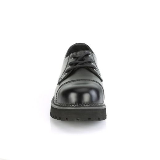 Product image of Demonia RIOT-03 Black Faux Leather 3 Eyelet Unisex Steel Toe Classic Shoe Rubber Sole
