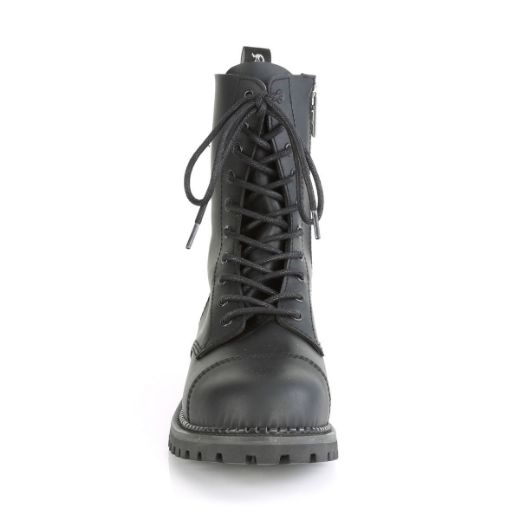 Product image of Demonia RIOT-10 Black Vegan Faux Leather 10 Eyelet Unisex Steel Toe Ankle Boot Rubber Sole