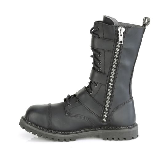 Product image of Demonia RIOT-12BK Black Vegan Faux Leather 12 Eyelet Unisex Steel Toe Ankle Boot Rubber Sole