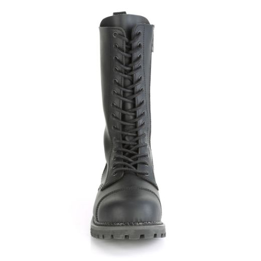 Product image of Demonia RIOT-14 Black Vegan Faux Leather 14 Eyelet Unisex Steel Toe Mid Calf Boot Rubber Sole
