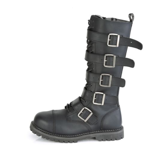 Product image of Demonia RIOT-18BK Black Vegan Faux Leather 18 Eyelet Unisex Steel Toe Knee Boot Rubber Sole Knee High Boot