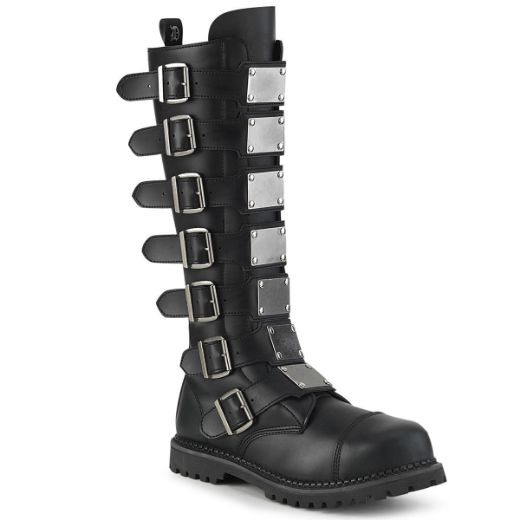 Product image of Demonia RIOT-21MP Black Vegan Faux Leather Unisex Steel Toe Knee Boot Rubber Sole