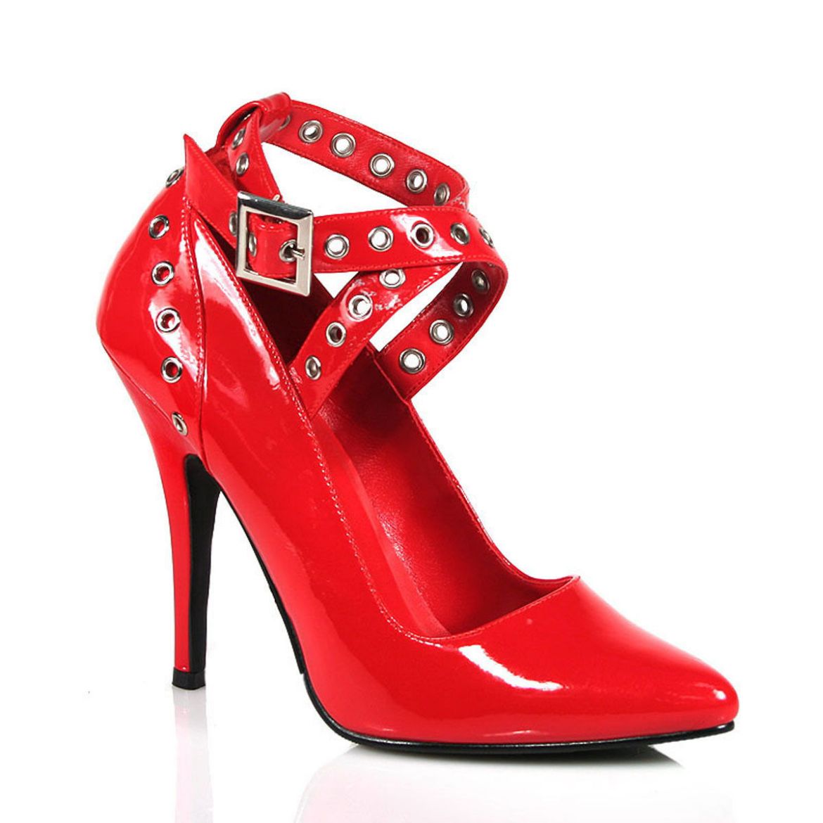 Product image of Pleaser SEDUCE-443 Red Patent 5 inch (12.7 cm) Crisscross Pump With  Eyelet-Hole Punch