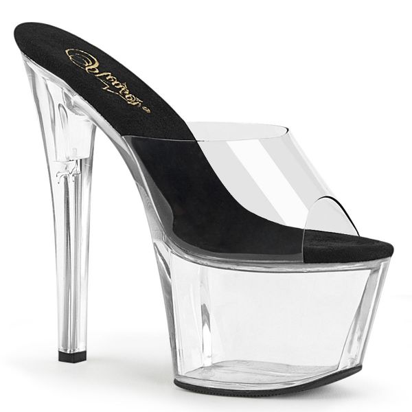 Product image of Pleaser SKY-301 Clear-Black/Clear 7 inch (17.8 cm) Heel 2 3/4 inch (7 cm) Platform Slide Slide Mule Shoes