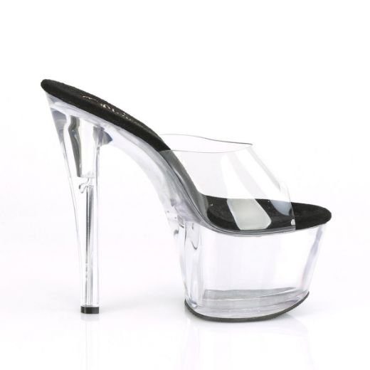 Product image of Pleaser SKY-301 Clear-Black/Clear 7 inch (17.8 cm) Heel 2 3/4 inch (7 cm) Platform Slide Slide Mule Shoes
