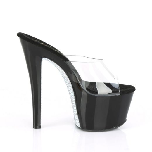 Product image of Pleaser SKY-301CRS Clear/Black-Silver Rhinestones Rhinestones 7 inch (17.8 cm) Heel 2 3/4 inch (7 cm) Platform Slide Slide Mule Shoes