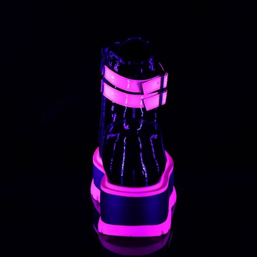 Product image of Demonia SLACKER-52 Black Patent-Blacklight (Uv) Reactive Iridescent Pink 2 inch (5.1 cm) Platform Lace-Up Ankle Boot Side Zip