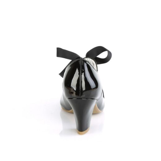 Product image of Pin Up Couture WIGGLE-32 Black Patent 2 1/2 inch (6.5 cm) Cuben Heel Heel Mary Jane Pump With Ribbon Tie Court Pump Shoes