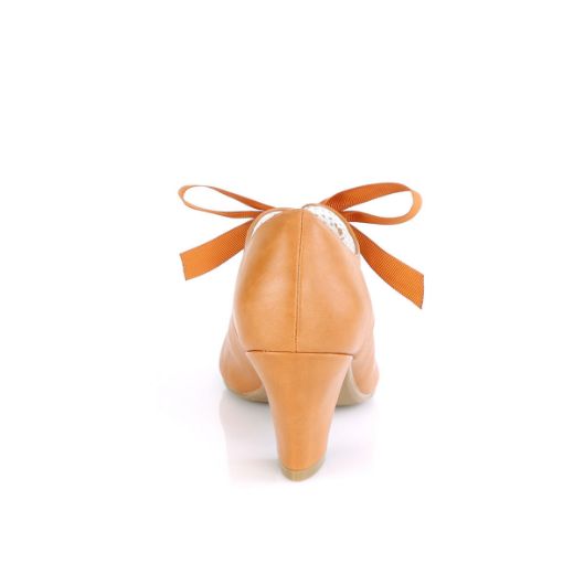 Product image of Pin Up Couture WIGGLE-32 Caramel Faux Leather 2 1/2 inch (6.5 cm) Cuben Heel Heel Mary Jane Pump With Ribbon Tie Court Pump Shoes