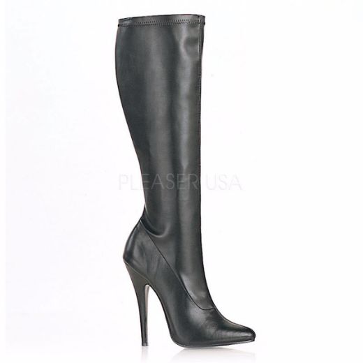 Product image of Devious Domina-2000 Black Stretch Pu, 6 inch (15.2 cm) Heel Knee High Boot