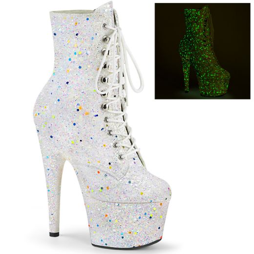 Product image of Pleaser ADORE-1020GDLG Whtie Multicolour Glitter/White Multicolour Glitter 7 inch (17.8 cm) Heel 2 3/4 inch (7 cm) Platform Lace-Up Front Ankle Boot Side Zip
