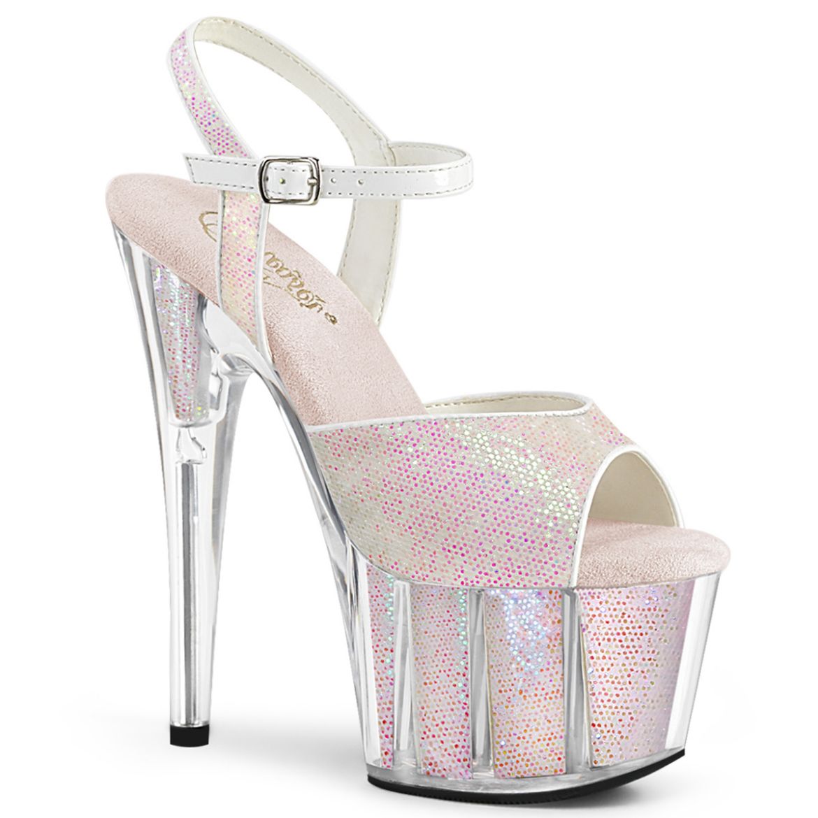 Product image of Pleaser ADORE-710G Multicolour Glitter/Multicolour Glitter Inserts 7 inch (17.8 cm) Heel 2 3/4 inch (7 cm) Platform Ankle Strap Sandal With Glitter Inserts