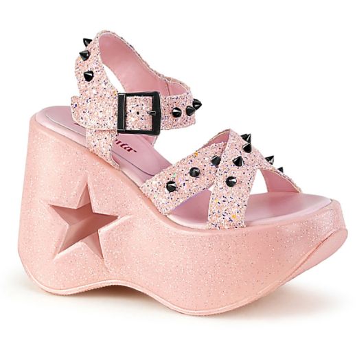 Product image of Demonia DYNAMITE-02 Baby Pink Glitter 5 inch Stars Cutout Platform Wedge Ankle Strap Sandal Shoes