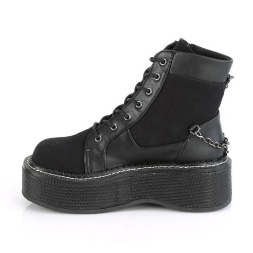 Product image of Demonia EMILY-114 Black Canvas-Vegan Faux Leather 2 inch (51 cm) Platform Lace-Up Bootie Outer Metal Zip