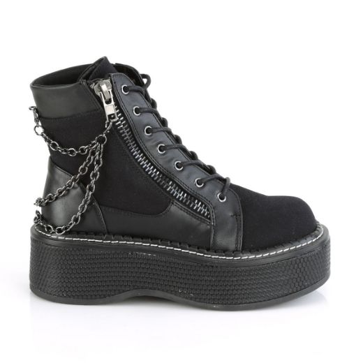 Product image of Demonia EMILY-114 Black Canvas-Vegan Faux Leather 2 inch (51 cm) Platform Lace-Up Bootie Outer Metal Zip