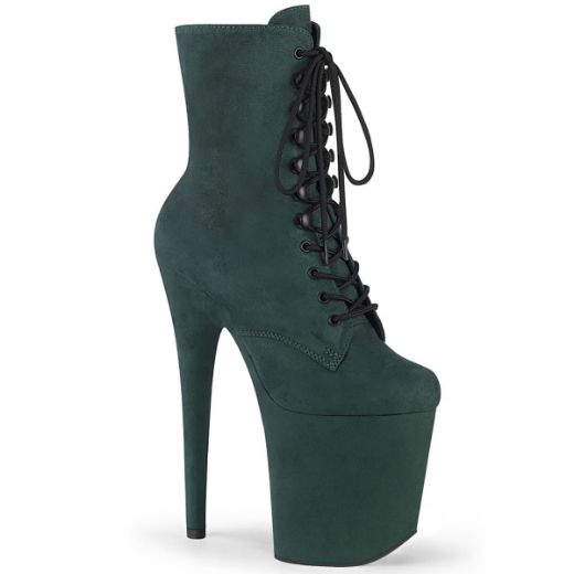 Product image of Pleaser FLAMINGO-1020FS Emerald Green F Faux Suede/Emerald Green F.Faux Suede 8 inch (20 cm) Heel 4 inch (10 cm) Platform Lace-Up Front Ankle Boot Side Zip