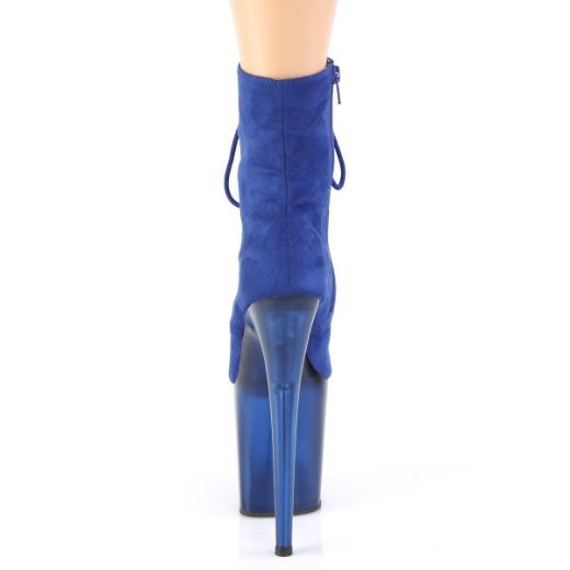 Product image of Pleaser FLAMINGO-1020FST Royal Blue Faux Suede/Frosted Blue 8 inch (20 cm) Heel 4 inch (10 cm) Tinted Platform Lace-Up Front Ankle Boot Side Zip