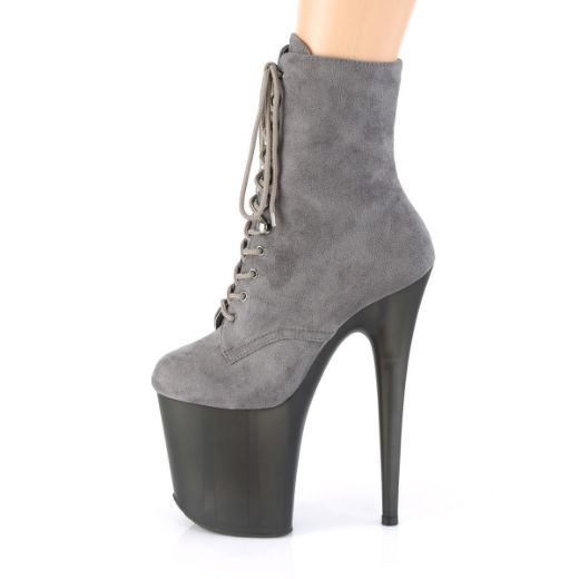 Product image of Pleaser FLAMINGO-1020FST Grey Faux Suede/Frosted Grey 8 inch (20 cm) Heel 4 inch (10 cm) Tinted Platform Lace-Up Front Ankle Boot Side Zip