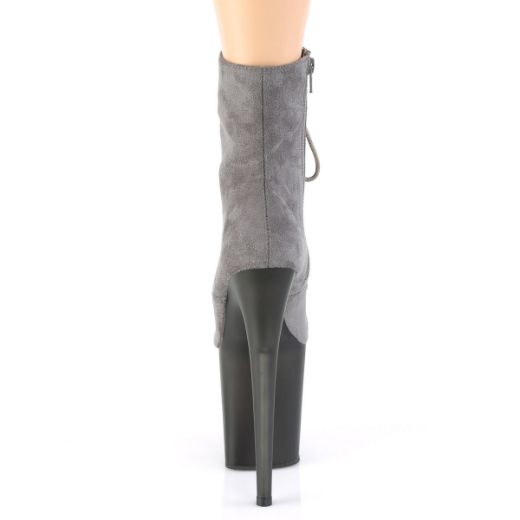 Product image of Pleaser FLAMINGO-1020FST Grey Faux Suede/Frosted Grey 8 inch (20 cm) Heel 4 inch (10 cm) Tinted Platform Lace-Up Front Ankle Boot Side Zip