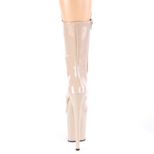 Product image of Pleaser FLAMINGO-1050 Nude Patent/Nude 8 inch (20 cm) Heel 4 inch (10 cm) Platform Lace-Up Glitter Ankle Boot Side Zip
